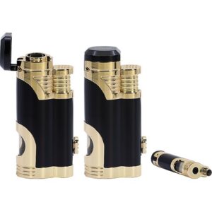 35587 LdM. Öngyújtó fém , 2x vihar láng+ szivar lékelő,gáztöltős