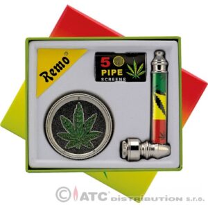 48159 REMO. Fém pipa - őrlő szett : 8,7 cm , 5 cm átmérő