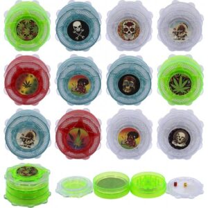 11573 Grinder-dohányörlő műanyag, 4 részes-6,5 cm átmérő,több színben-készlet szerint