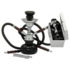 69021 Vízipipa üveg, két csöves 250mm+tárolóbőrönd